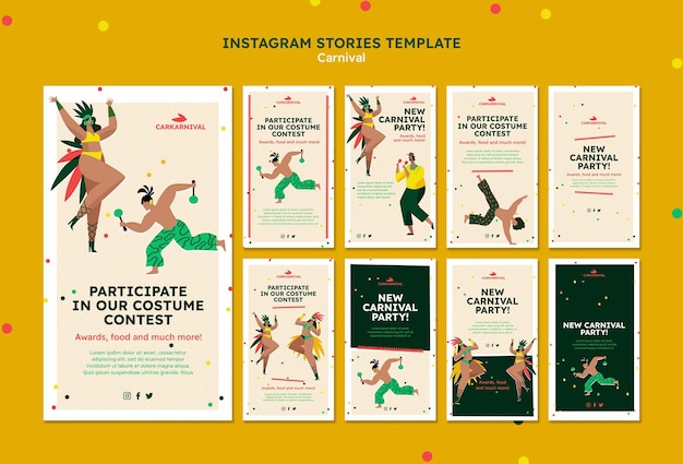 PSD gratuito modello di carnevale di storie di instagram di design piatto