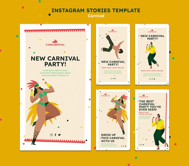 PSD gratuito modello di carnevale di storie di instagram di design piatto