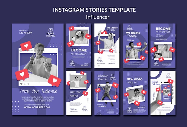 Плоский дизайн instagram историй инфлюенсер шаблон дизайна