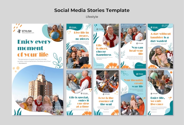 PSD gratuito design piatto del modello di stile di vita delle storie di instagram
