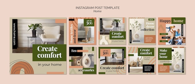 Плоский дизайн интерьера посты в instagram