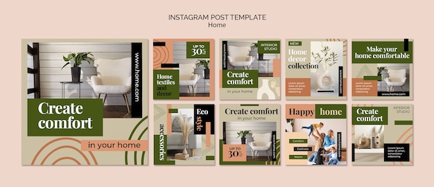 Flat design interior design instagram posts