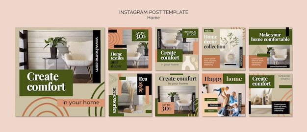 Free PSD flat design interior design instagram posts