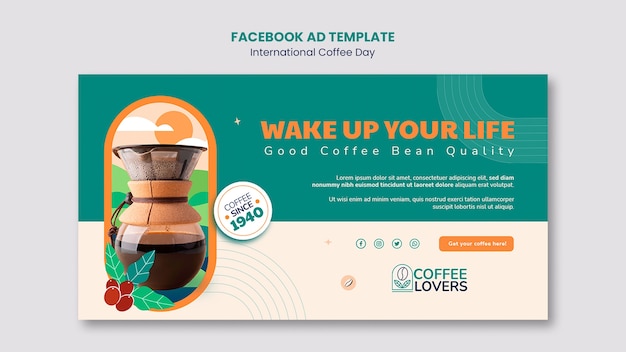 Design piatto per la giornata internazionale del caffè design del modello di annuncio facebook