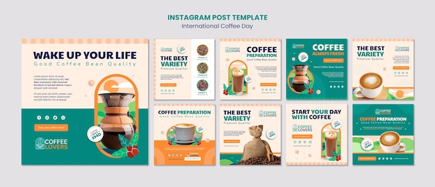 無料PSD フラットデザイン国際コーヒーデーinstagram投稿テンプレートデザイン