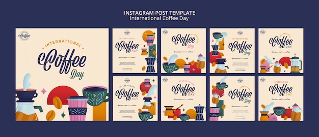 PSD gratuito design piatto per la giornata internazionale del caffè instagram post template design