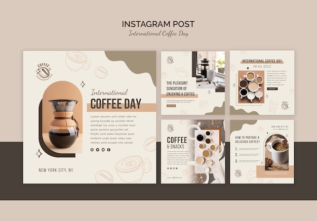 Free PSD flat design international coffee day template