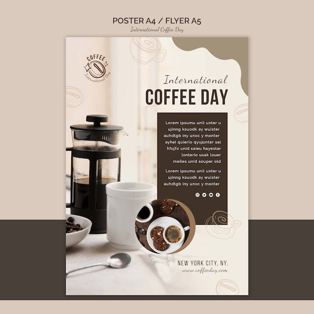 フラットなデザインの国際コーヒーの日テンプレート