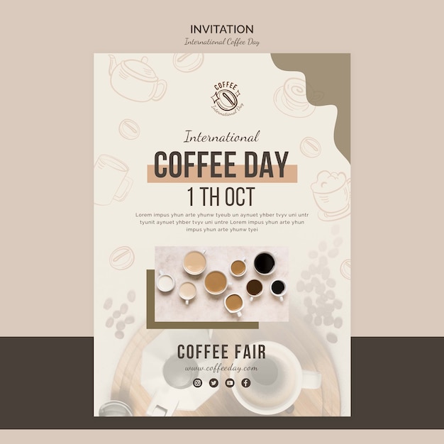 Free PSD flat design international coffee day template