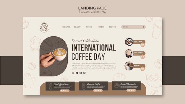 Free PSD flat design international coffee day template