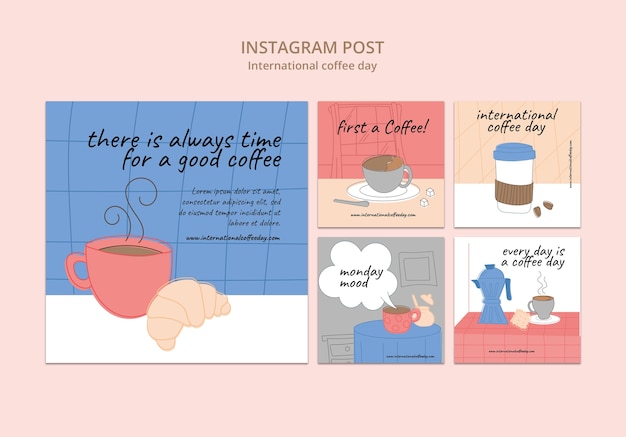 無料PSD フラットなデザインの国際コーヒーの日テンプレート