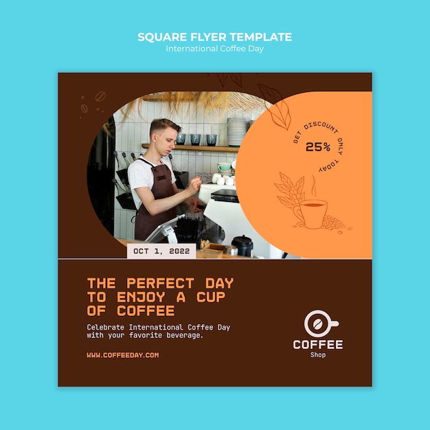 Free PSD flat design international coffee day template