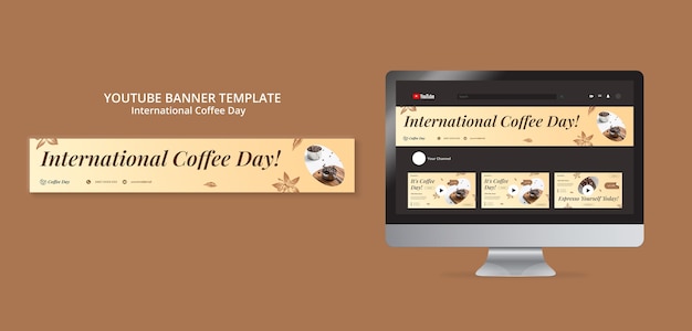 Free PSD flat design international coffee day template
