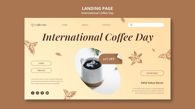 Free PSD flat design international coffee day template