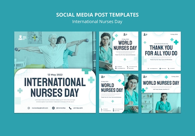 Flat design international nurses day instagram posts template