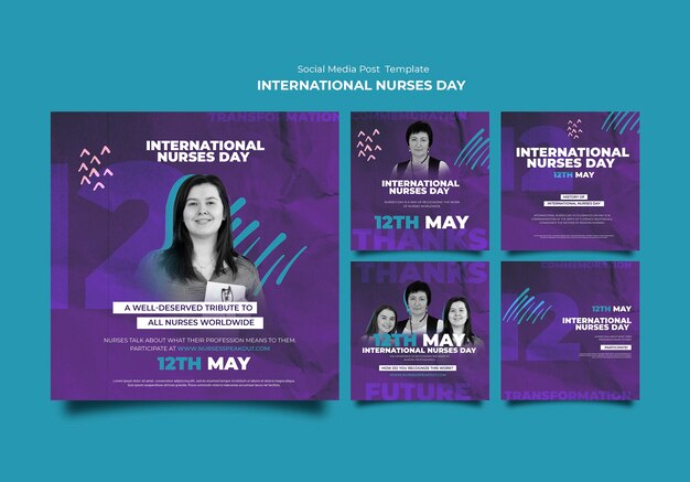 Flat design international nurses day instagram posts template