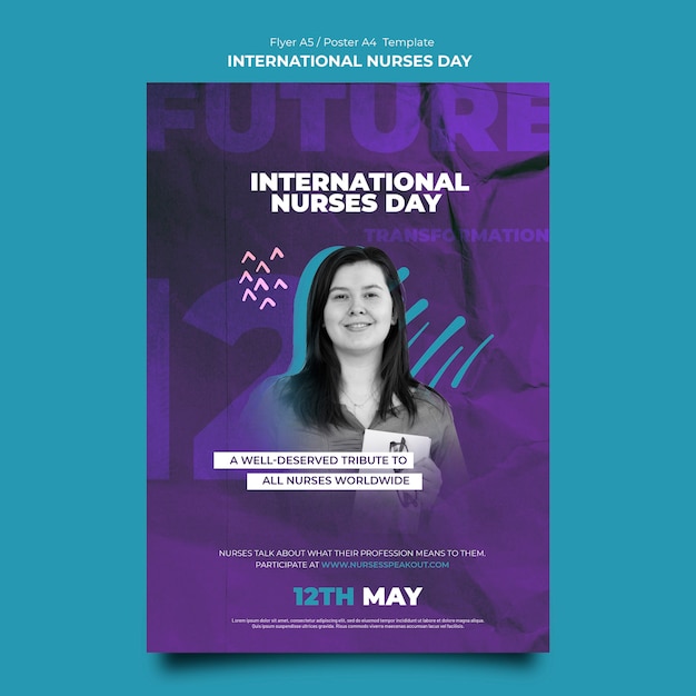 평면 디자인 국제 간호사의 날 포스터 템플릿