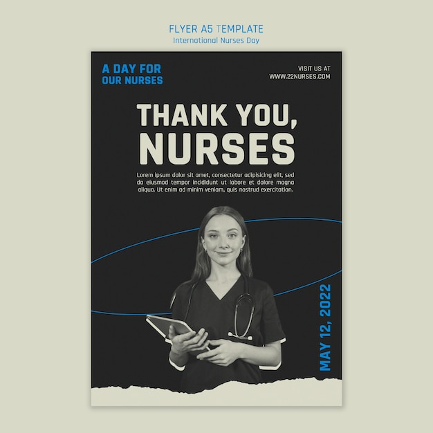 Free PSD flat design of international nurses day poster template