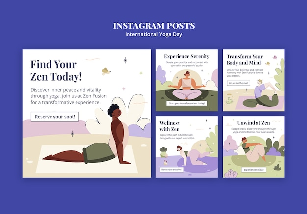 Flat design international yoga day template