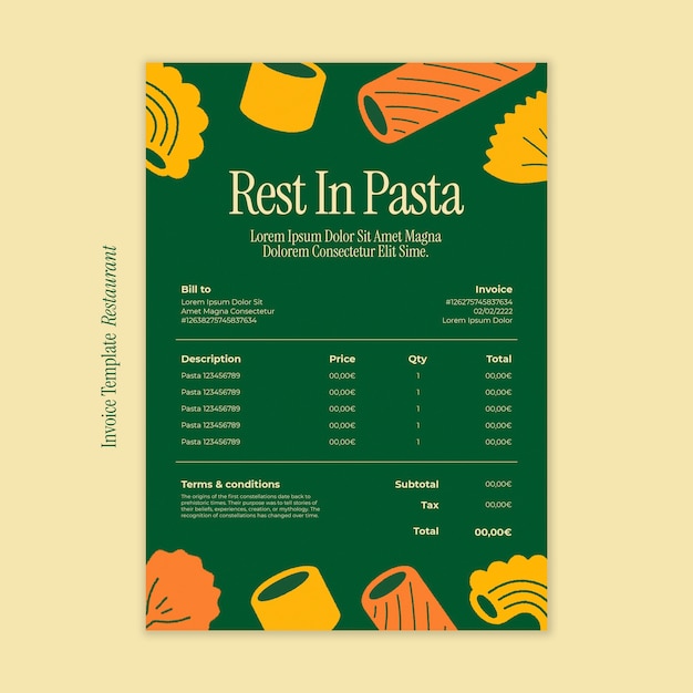 Free PSD flat design italian restaurant invoice template