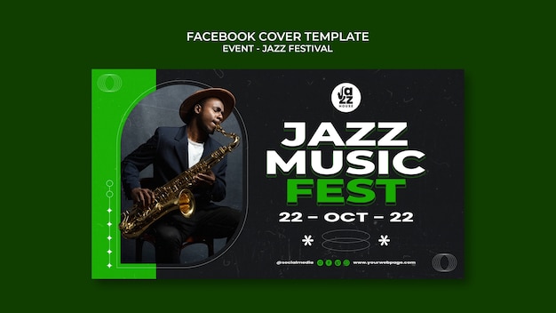 Modello di copertina facebook jazz dal design piatto