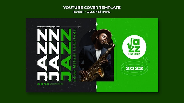 Flat design jazz youtube thumbnail template – Free PSD download