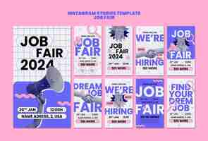 Free PSD flat design job fair  instagram stories