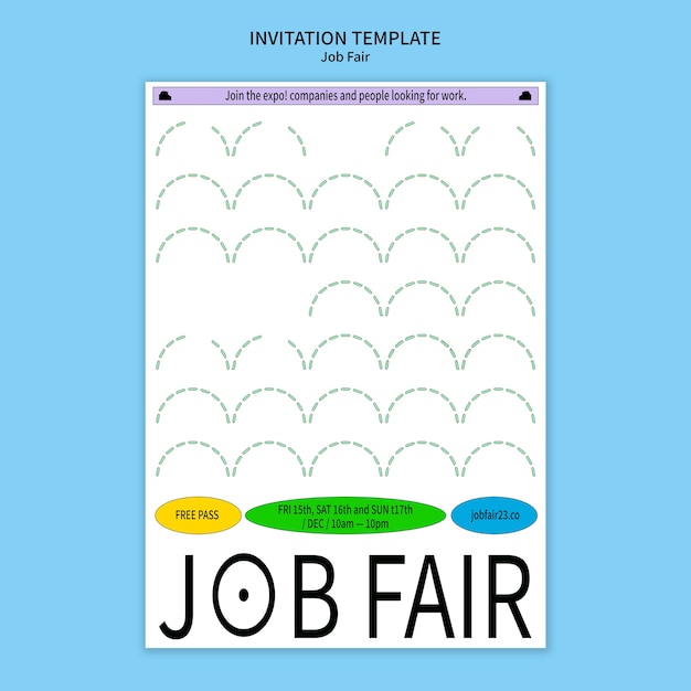 Free PSD flat design job fair invitation template