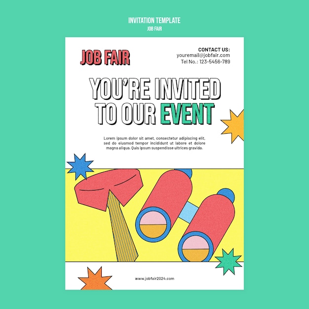 Free PSD flat design job fair invitation template