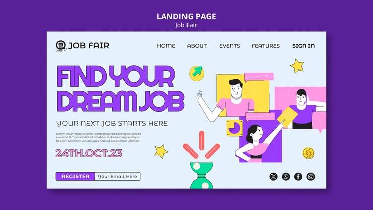 Free PSD flat design job fair landing page template