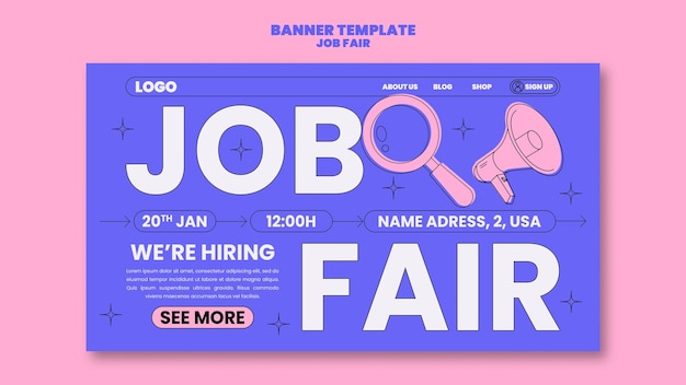 Flat design job fair landing page template