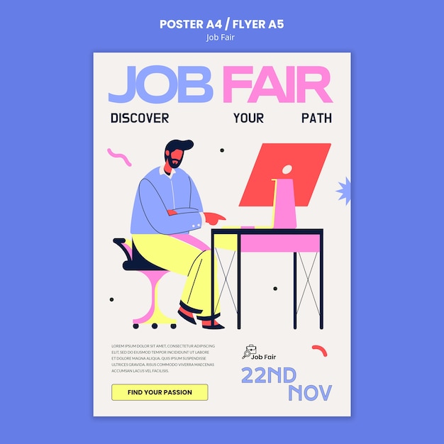 Free PSD flat design job fair poster template