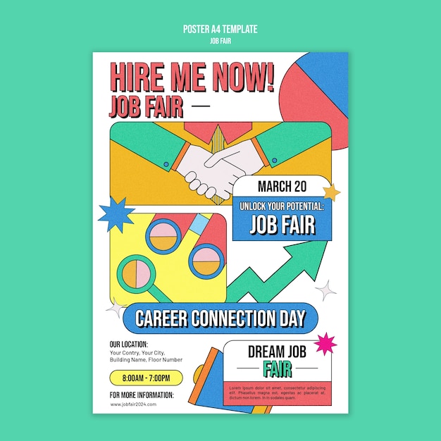 Free PSD flat design job fair poster template