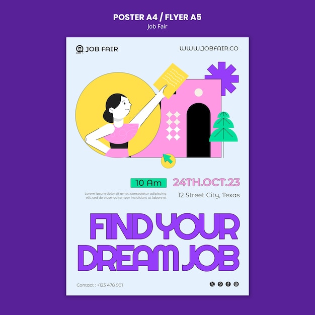 Flat design job fair poster template