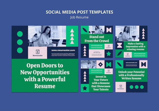 PSD Templates: Flat Design Job Resume Instagram Posts
