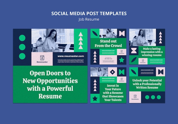 無料PSD フラットデザインの仕事の履歴書instagramの投稿