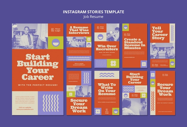 Бесплатный PSD Плоский дизайн резюме работы instagram рассказы
