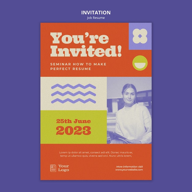 無料PSD フラットなデザインの仕事の履歴書の招待状のテンプレート