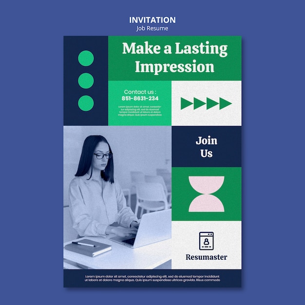 無料PSD フラットなデザインの仕事の履歴書の招待状のテンプレート