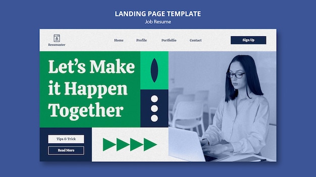 Free PSD flat design job resume landing page template