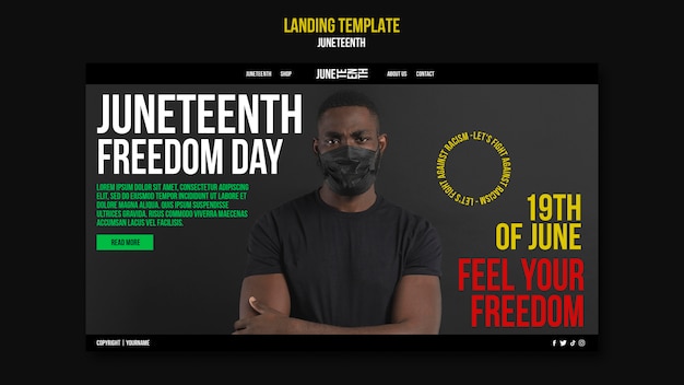 Free PSD flat design juneteenth  landing page template