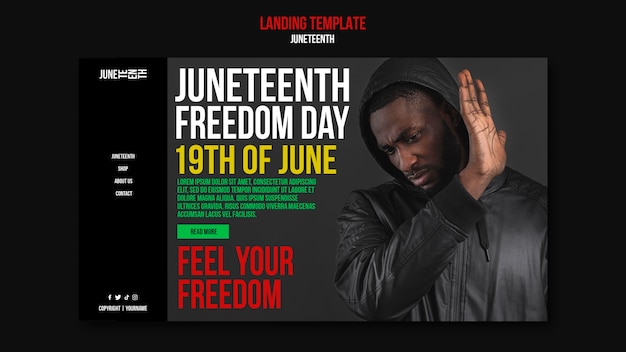 Free PSD flat design juneteenth  landing page template