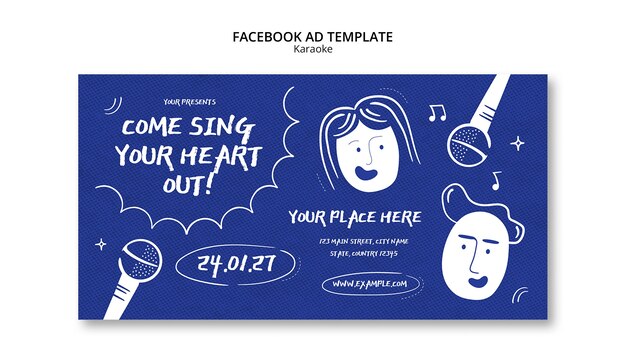 フラットなデザインのカラオケfacebook広告テンプレート