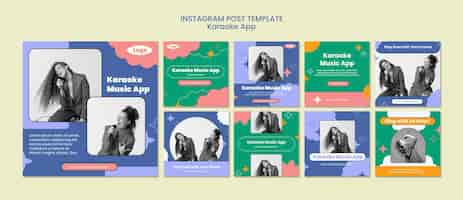 Free PSD flat design karaoke fun instagram posts template