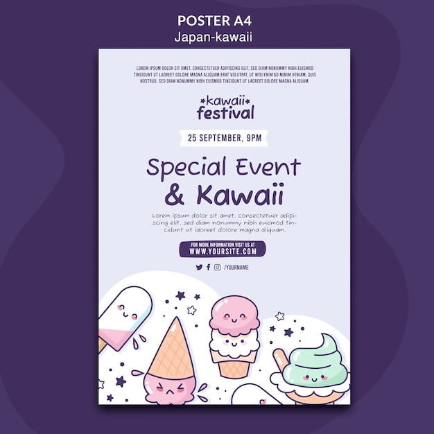 PSD gratuito modello di design piatto kawaii giappone