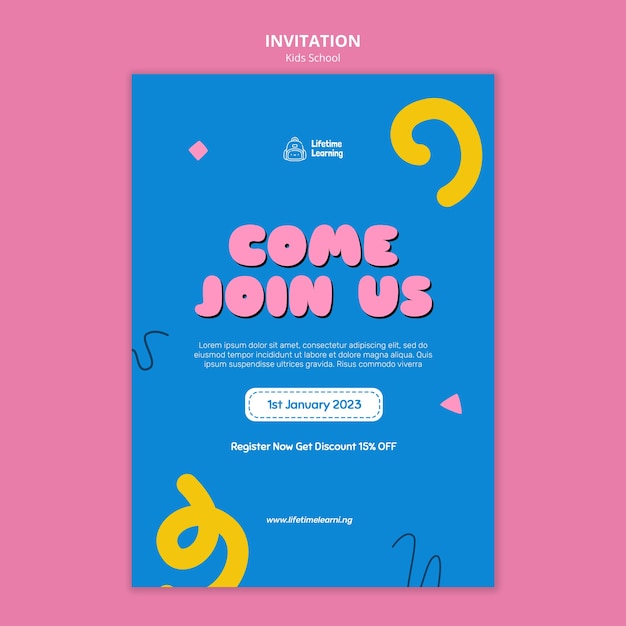 flat design kids school invitation template