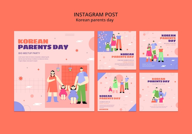 Free PSD flat design korean parents day template