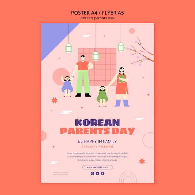 Free PSD flat design korean parents day template