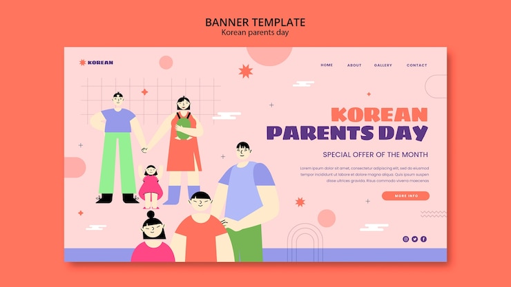 無料PSD フラットなデザインの韓国の両親の日テンプレート