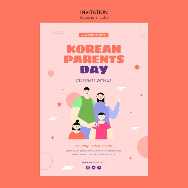 Бесплатный PSD Плоский дизайн корейского шаблона дня родителей